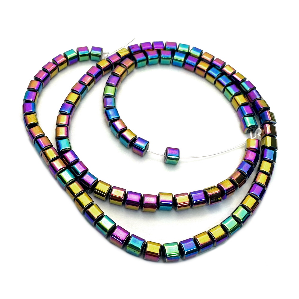 Hematit  electroplacat multicolor, cubic cu muchiile tesite, 4x4x4mm-sir 98 buc 1 buc