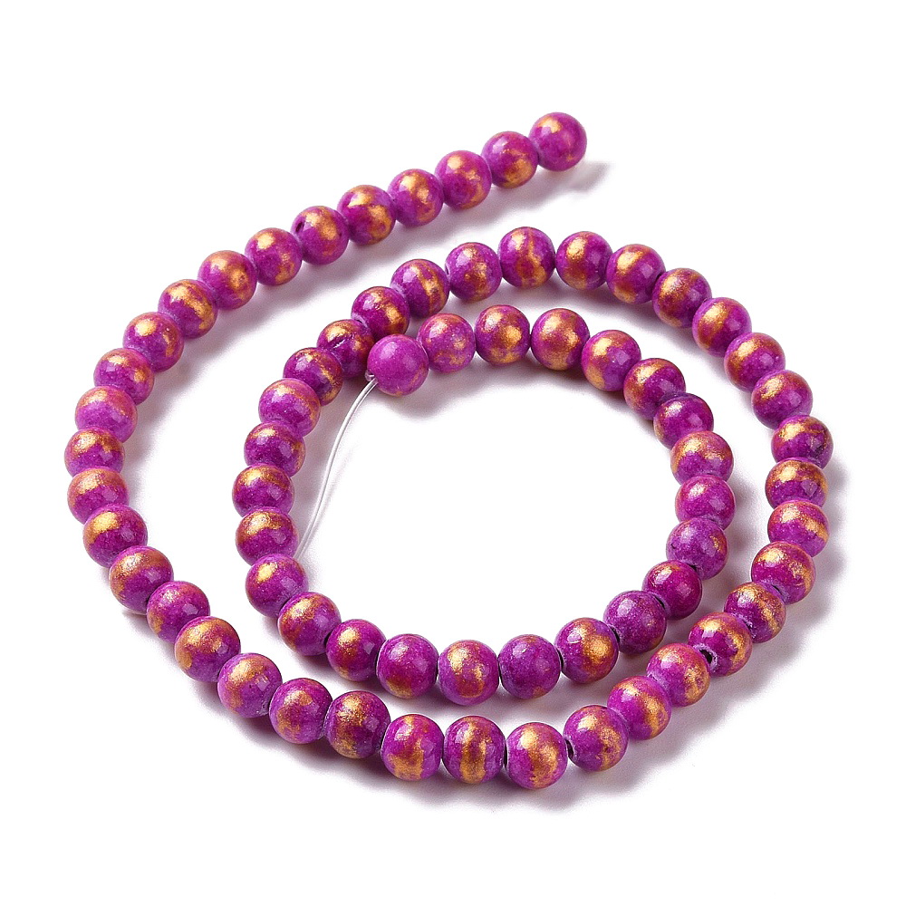 Jad colorat violet cu glitter auriu,6mm-sir 70 buc 1 buc