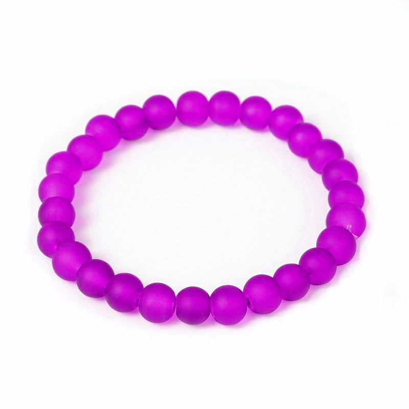 Bratara margele sticla violet de 6mm, frosted, pe elastic, interior 4 cm(pt.copii) 1 buc