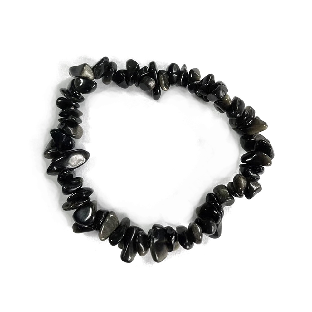 Bratara chips obsidian negru, pe elastic-interior 5.5cm 1 buc