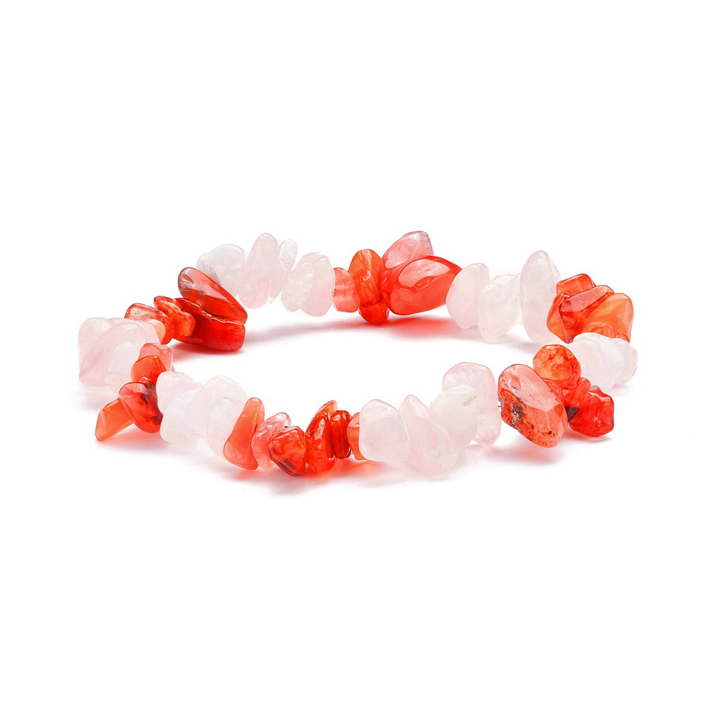 Bratara chips cuart roz si carneol, pe elastic, diametru 5cm 1 buc