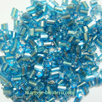 Margele tubulare, turcoaz cu miez argintiu, 3mm