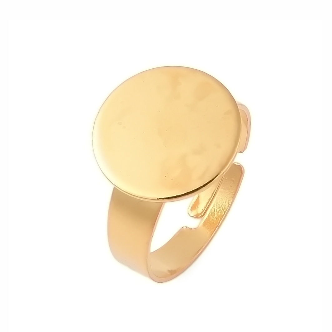 Baza inel otel inoxidabil 304 placat cu aur 18K, reglabil, interior 17mm, platou 14mm 1 buc