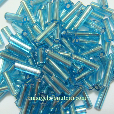 Margele tubulare, turcoaz cu miez argintiu, 6mm
