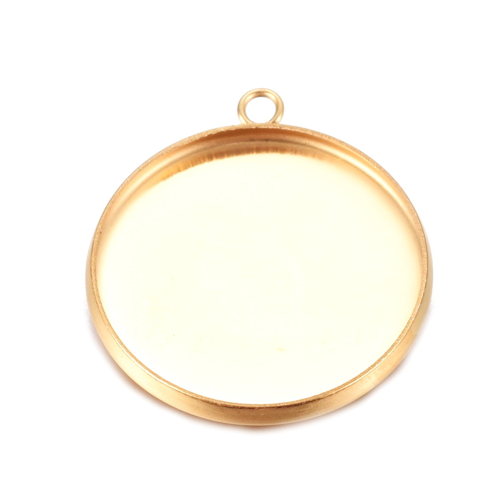 Baza cabochon, otel inoxidabil 304, IP(placat cu ioni) auriu, pandantiv 25x22x2mm, pt.cabochon 20mm 1 buc
