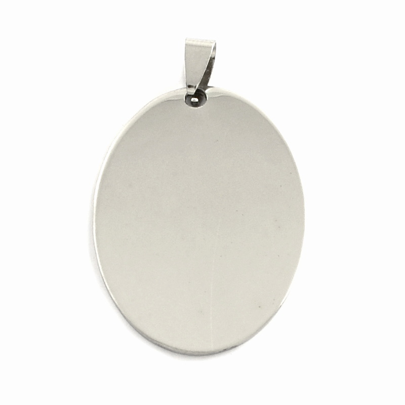 Pandantiv otel inoxidabil 201, tarnish resistant, pt.gravat, oval, 42x30x1mm 1 buc