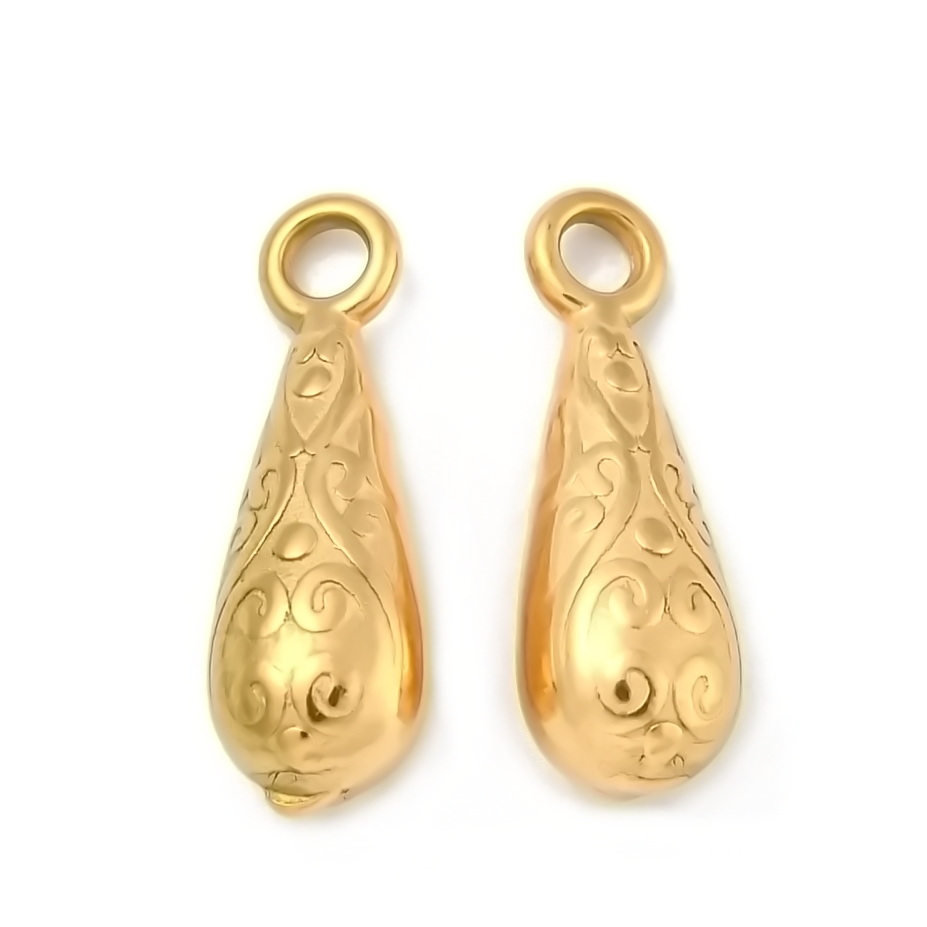Pandantiv otel inoxidabil 304,  IP(placat cu ioni) cu aur 18k, lacrima cu imprimeuri, 17x6x5mm 1 buc