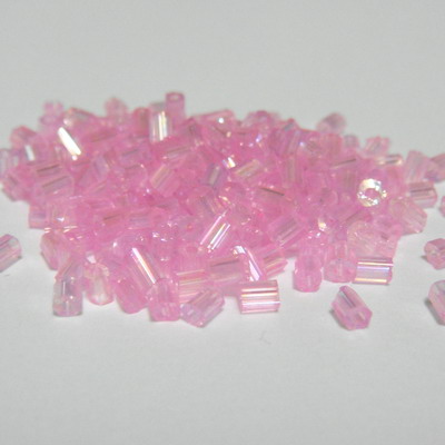Margele tubulare roz cu reflexe, 3mm
