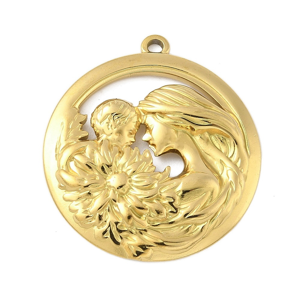 Pandantiv otel inoxidabil 304,  IP(placat cu ioni) cu aur 18k, mama si copilul, 31x29x4mm 1 buc