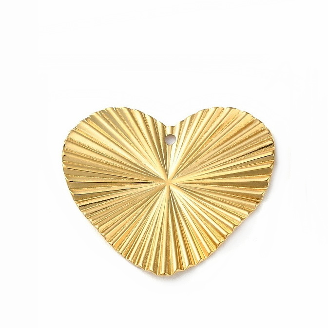 Pandantiv otel inoxidabil 304, placat cu aur 18K, inima cu striatii, 30x26x2mm 1 buc