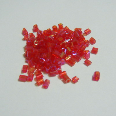 Margele tubulare rosii cu reflexe, 3mm