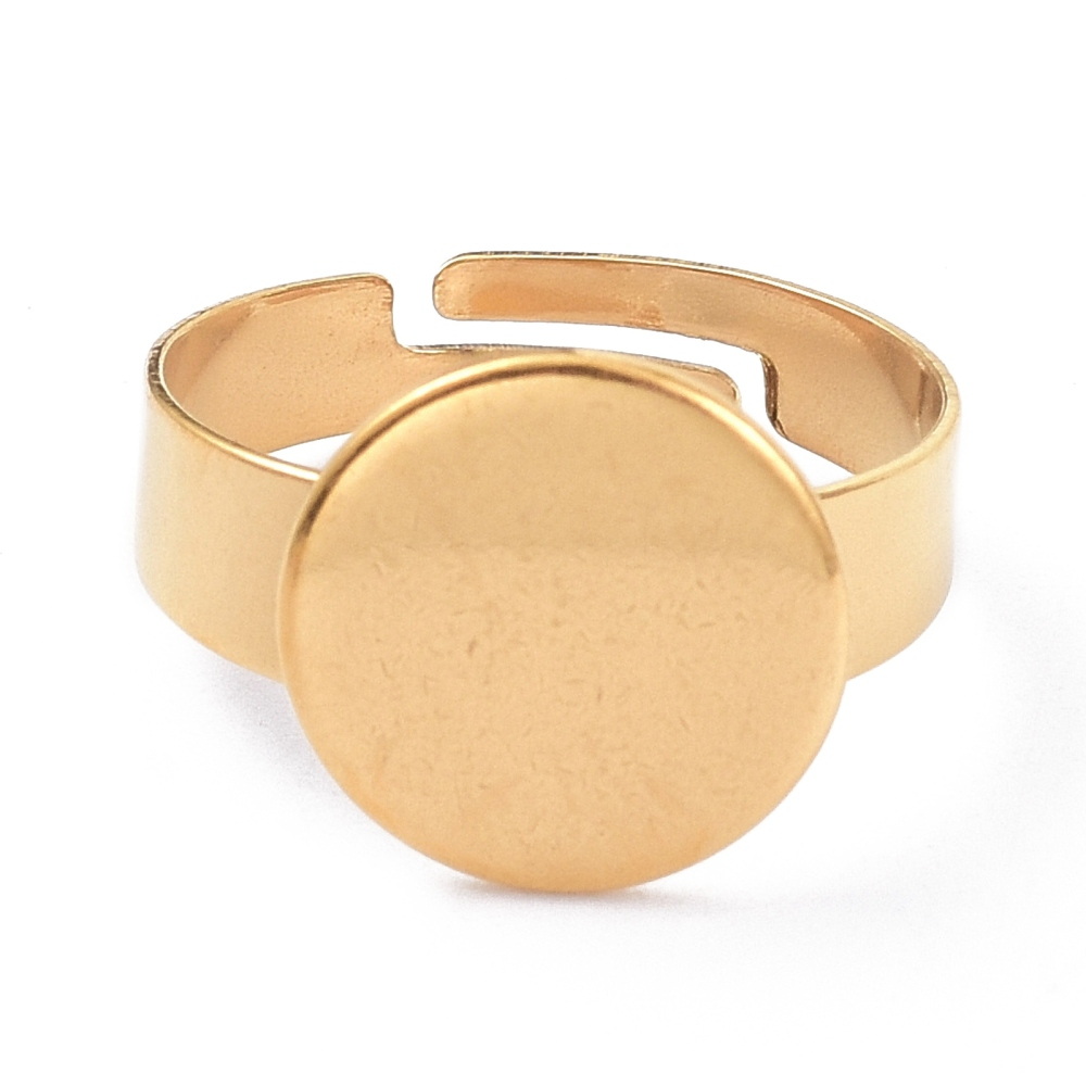 Baza inel otel inoxidabil 304,  IP(placat cu ioni) cu aur 18K, ajustabil, interior 17mm, platou 12mm 1 buc