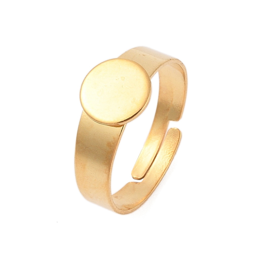 Baza inel otel inoxidabil 304, placat cu aur 18K, ajustabil, interior 17mm, platou 10mm 1 buc