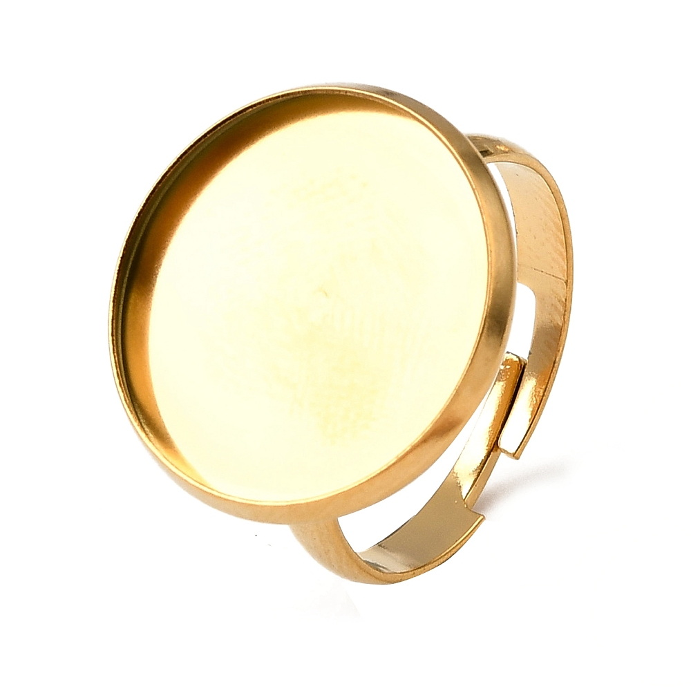 Baza inel, otel inoxidabil 304, IP(placat cu ioni),  placat cu aur 18K, reglabil, interior 18mm, pt. cabochon 18mm 1 buc