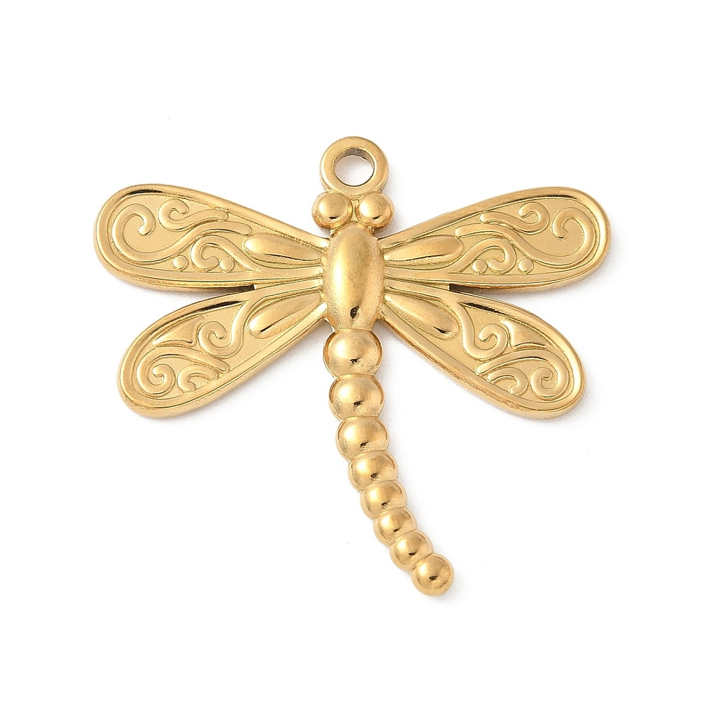 Pandantiv otel inoxidabil 304, IP(placat cu ioni) cu aur 18K, libelula 30x27x2.5mm 1 buc