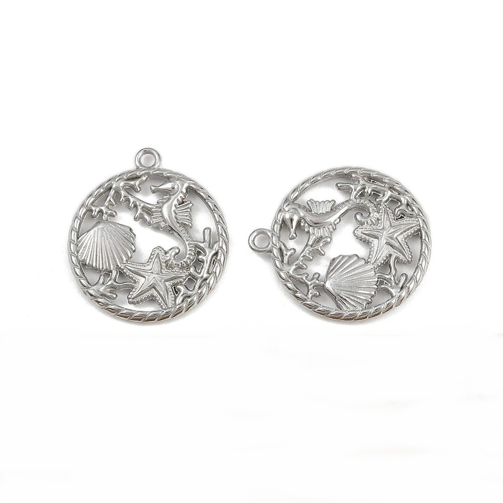 Pandantiv otel inoxidabil 304, non-tarnish, stea de mare, cal de mare si scoica, 23x20x2mm 1 buc