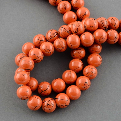 Margele sticla, caramizii cu liniute negre, 12mm -sir 68 buc 1 buc