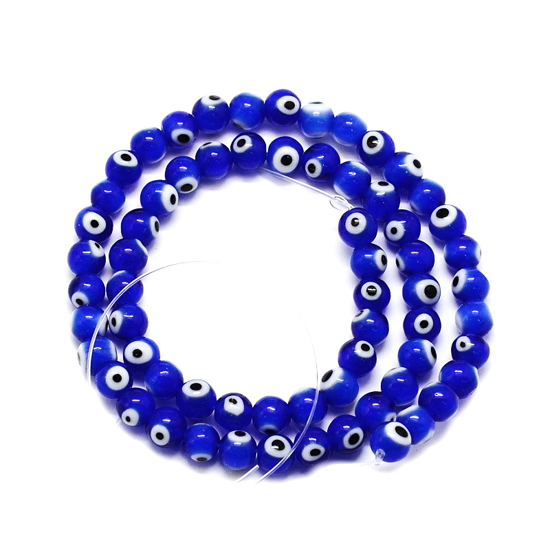 Margele lampa albastre cu alb, ochiul lui Horus, 6 mm-sir 64 buc 1 buc