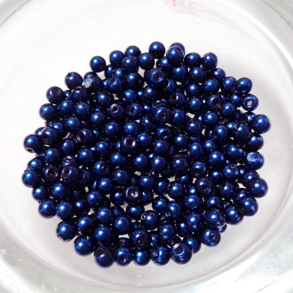 Perle sticla, albastru inchis, 3-4mm- 230 buc 1 buc