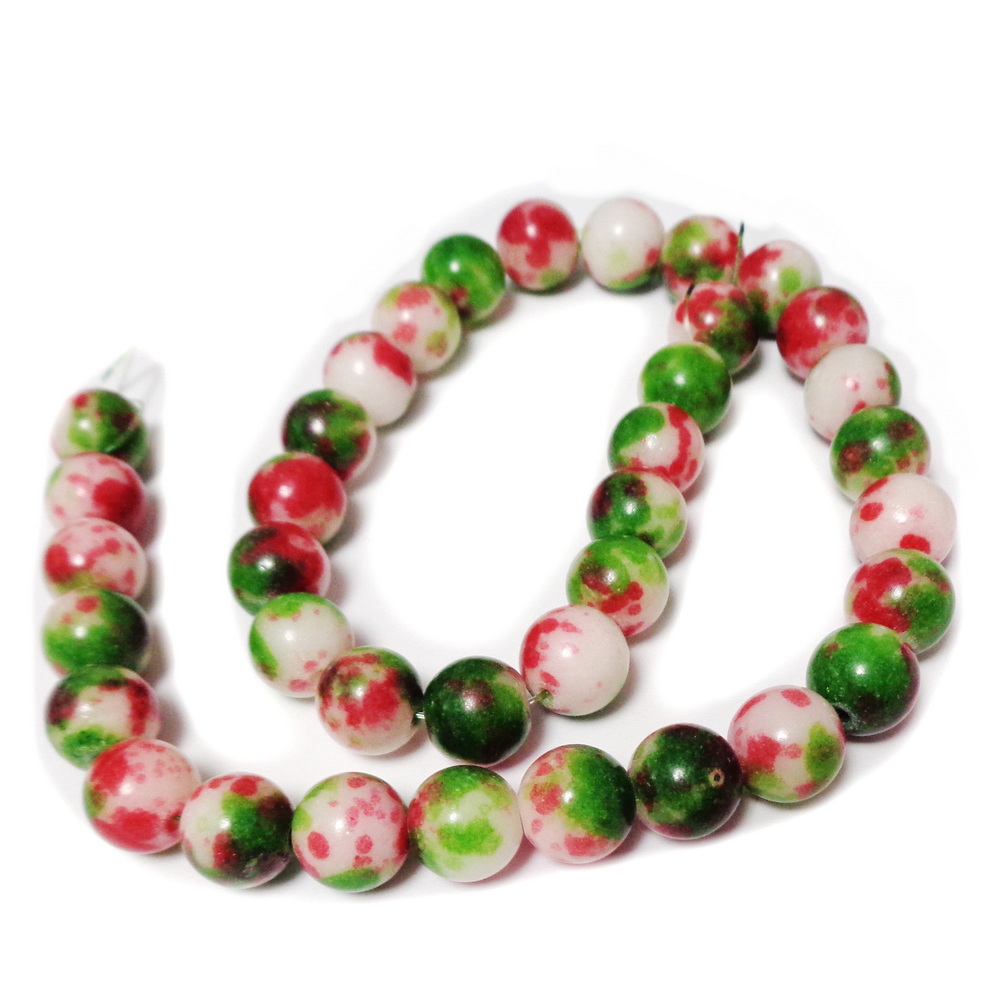 Jad alb cu verde si rosu, 10mm-sir 38 buc 1 buc