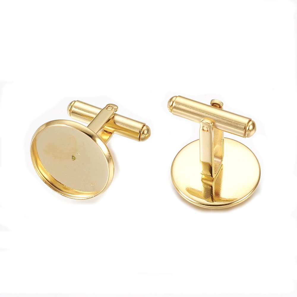 Buton otel inoxidabil 304, IP(placat cu ioni) cu aur 18K. 20x2mm, pt.cabochon 16mm 1 buc
