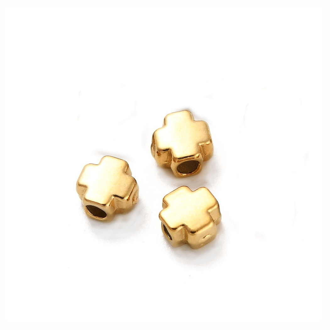 Margele/distantiere otel inoxidabil 304, IP(placat cu ioni) cu aur 18K, cruce 4x4x2.5mm 1 buc