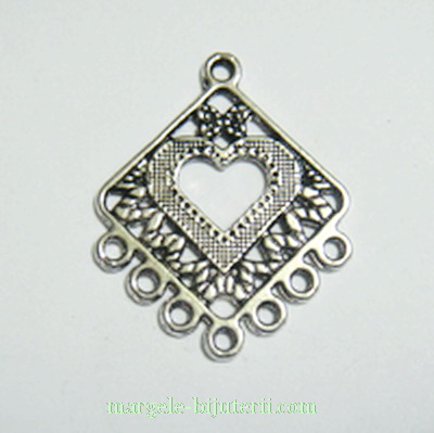 Cadru cercei/pandantiv, rombic, argintiu antichizat 23x23mm
