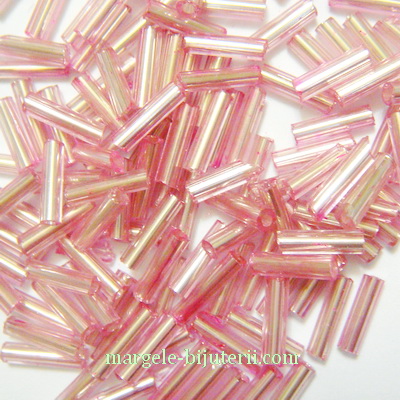 Margele tubulare, roz cu interior argintiu, 6mm