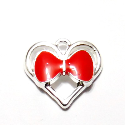 Pandantiv metalic rosu, inima 14x15mm