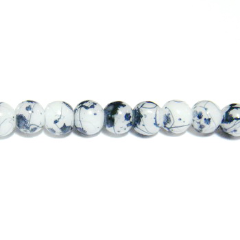 Margele sticla albe vopsite cu pete negre, 4mm