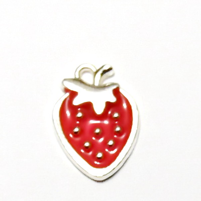 Pandantiv metalic rosu, capsuna 17x12mm