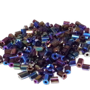Margele nisip, tubulare, placate multicolor, fatetate, 3x2mm