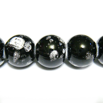 Margele sticla negre, galactic, 10mm
