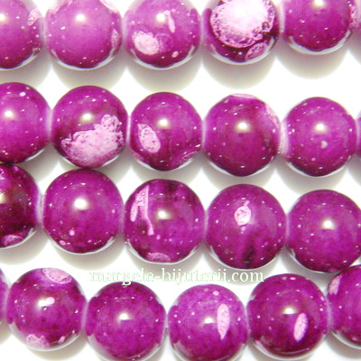 Margele sticla fucsia, galactic, 10mm
