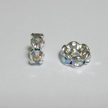 Rhinestone rotund AB , pe baza placata cu argint, 8mm