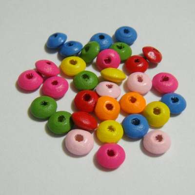 Margele lemn multicolore, rondel 8x4mm 30 buc