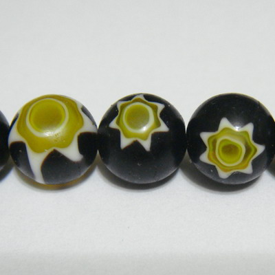 Margele millefiori negre cu galben 10mm