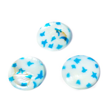 Perle plate sidef alb cu bleu, 25x3mm-urme prelucrare si pete