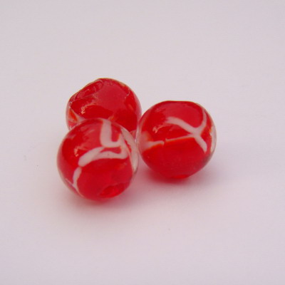 Margele sticla, lampwork, rosii, 12 mm
