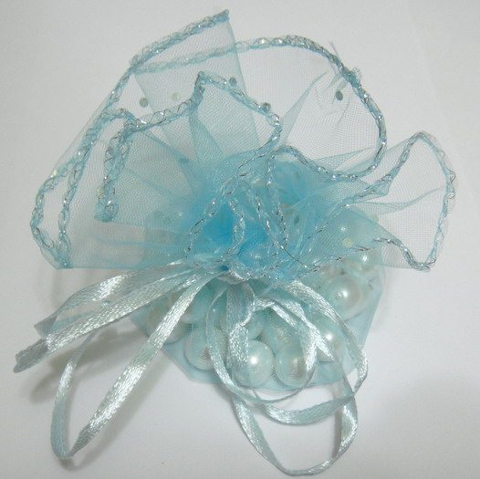 Saculet organza bleu cu picatele, diametru 32 cm