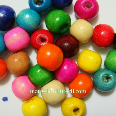 Margele lemn multicolore, sferice, 10mm