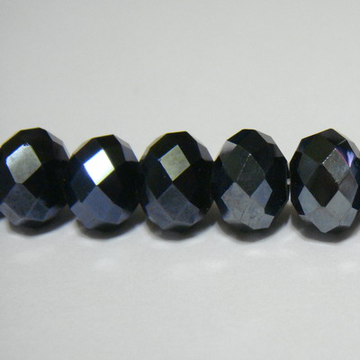 Margele sticla fatetate negre-hematit, 10x8mm