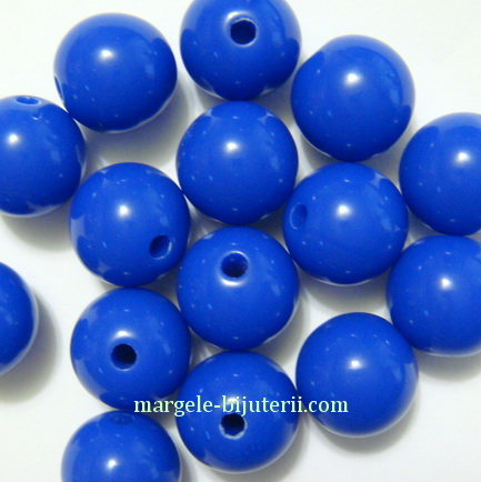 Margele plastic, sferice, albastru cobalt, 10mm