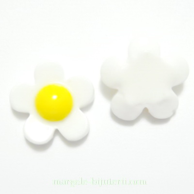 Cabochon plastic alb, floare 18mm, baza 10-11mm 1 buc