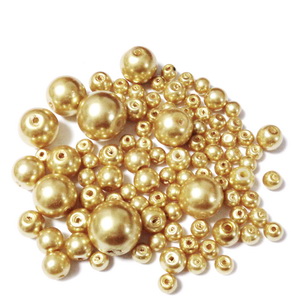 Mix perle sticla, auriu-bej, 4-12mm 25 g