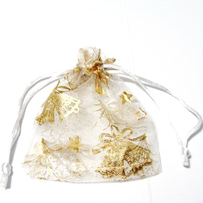 Saculet organza auriu cu imprimeu, 10x9cm