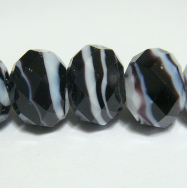 Margele sticla, lampwork, negre cu alb, 12x9mm