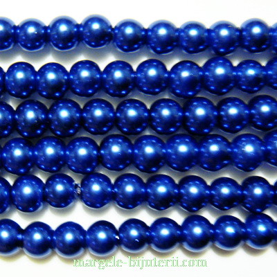Perle sticla, albastru-cobalt, 6mm 10 buc