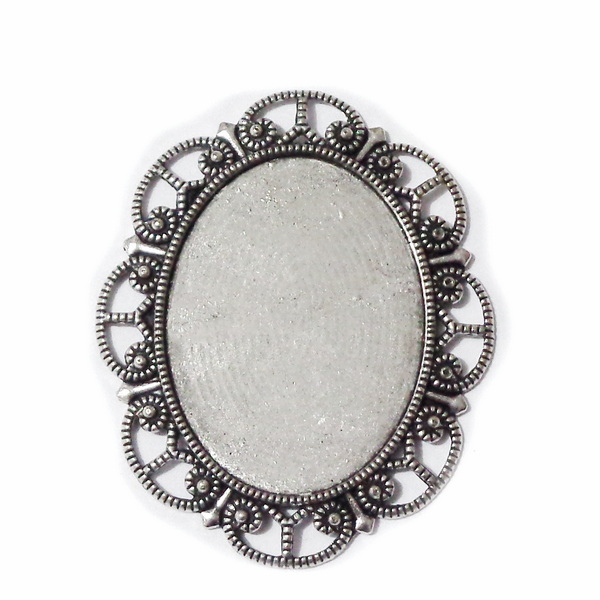 Conector / link cabochon, argintiu antichizat, 56x46x2mm, interior 40x30mm 1 buc