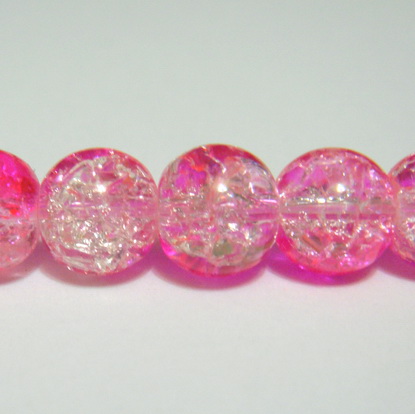 Margele sticla crackle, fucsia-alb, 8.6 mm